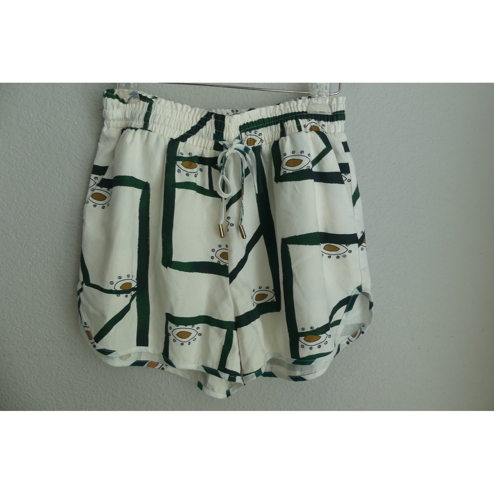 Commense Women Green Geometric Eye Print Linen Blend Shirt and Shorts Set M - Picture 5 of 9